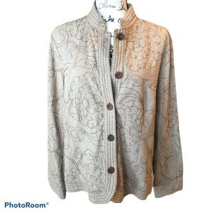 Requirements Linen khaki blazer jacket with Embroidered design